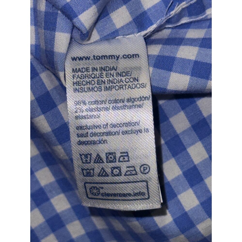 Tommy Hilfiger Classic Fit Stretch Men Blue White Gingham Dress Shirt XL Button - Picture 7 of 9